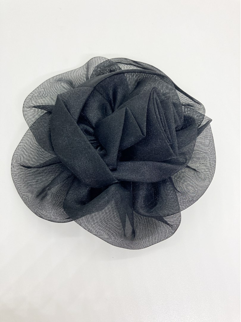 Black Organza Flower Pin, Women's Fashion, Jewelry & Organizers ...