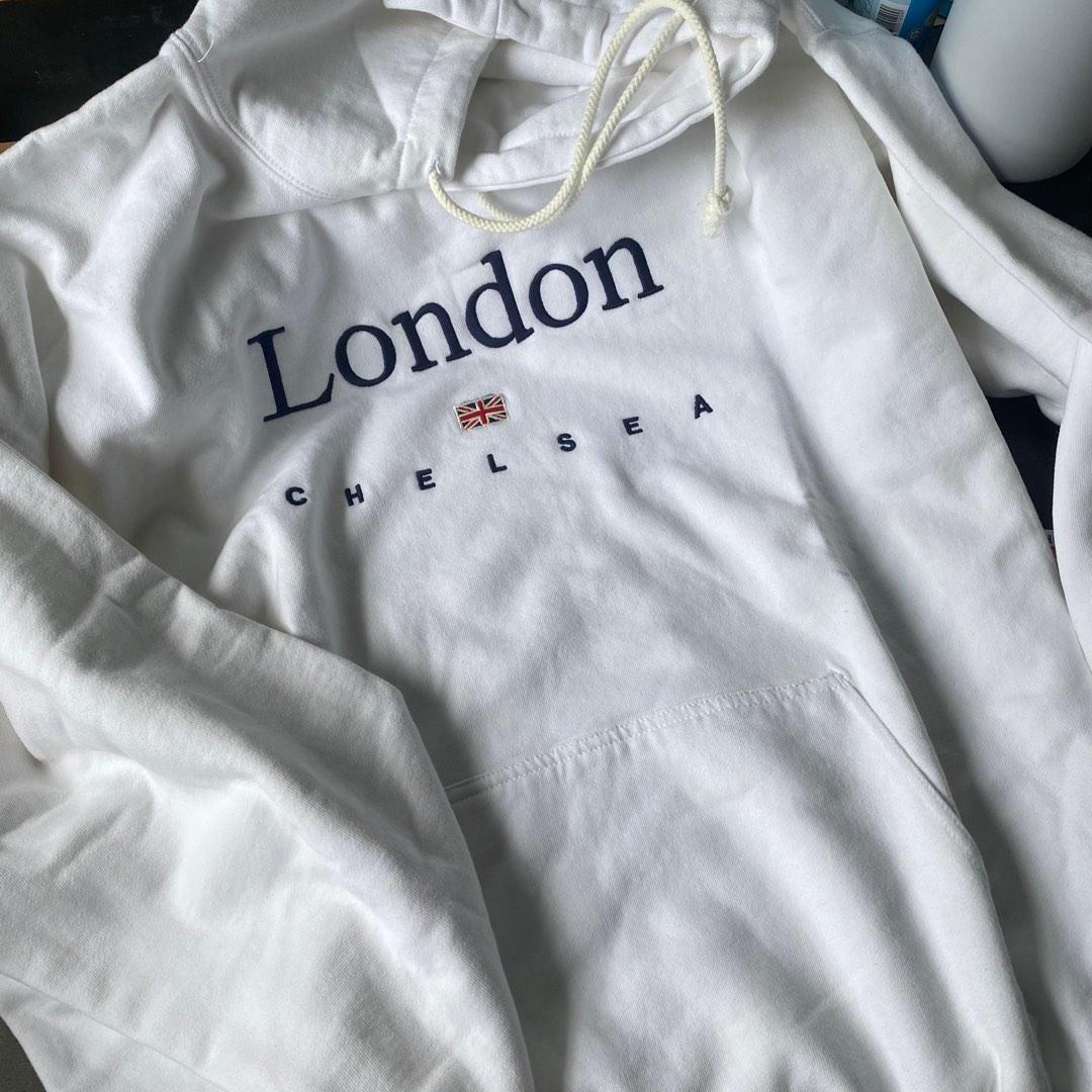 brandy melville london christy hoodie john galt white graphic embroidery black britain flag chelsea oversized sweater sweatshirt pullover carla