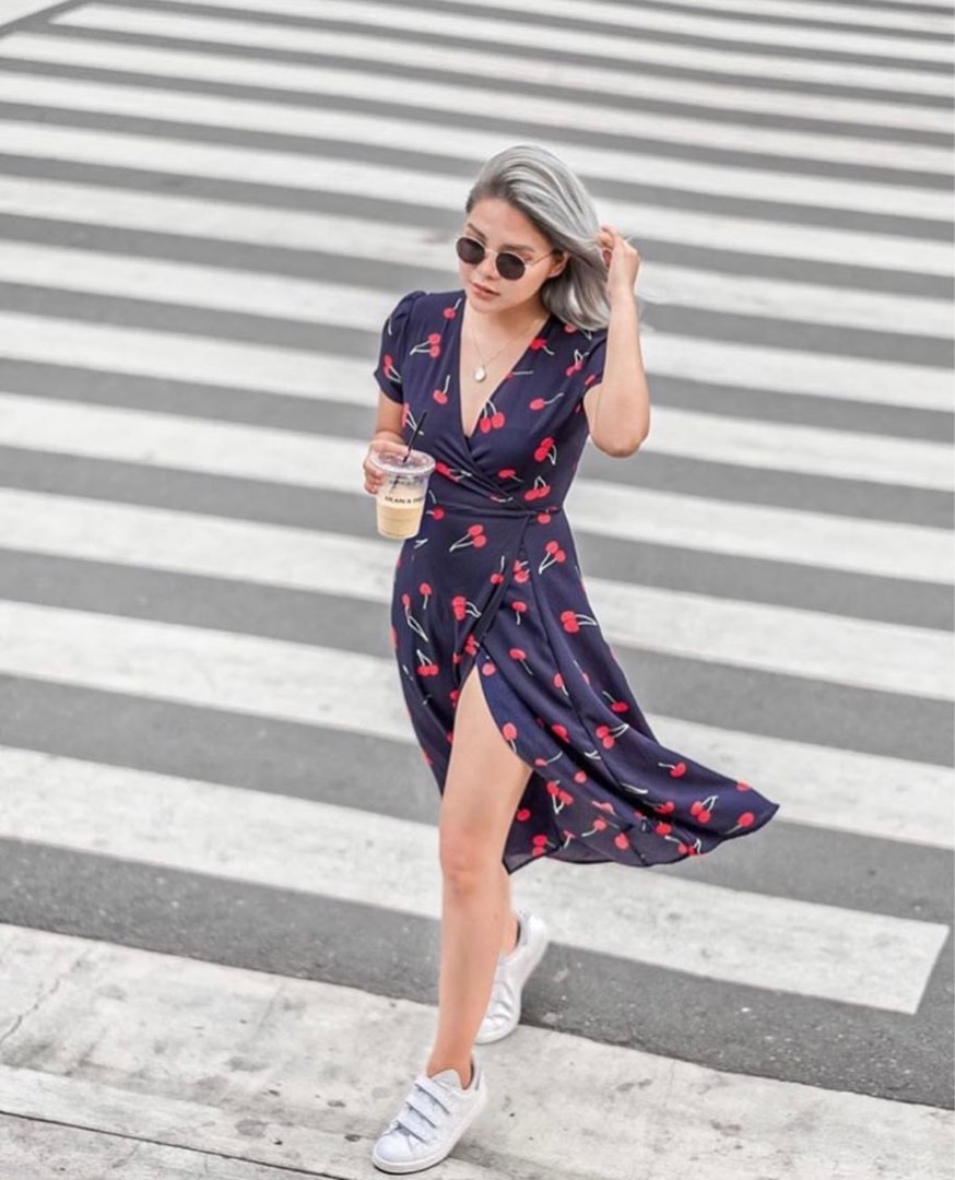 Cherry wrap around dress Women s Fashion Dresses Sets Dresses