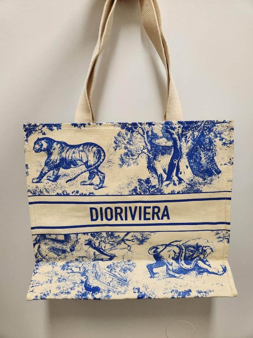 Dior Lady Bag Medium Natural Wicker And Cornflower Blue Dior Oblique  Jacquard  Nice Bag