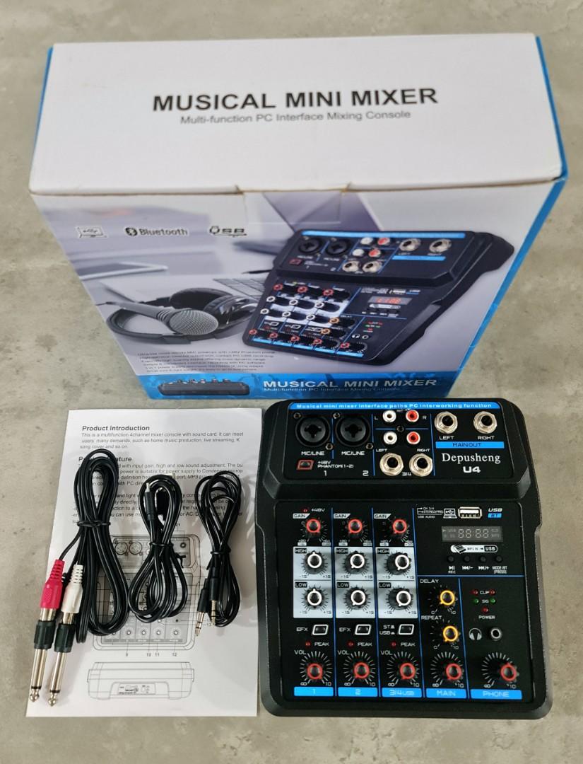Depusheng U4 Audio Mixer 4Channel USB Audio Interface Mixer, DJ Sound