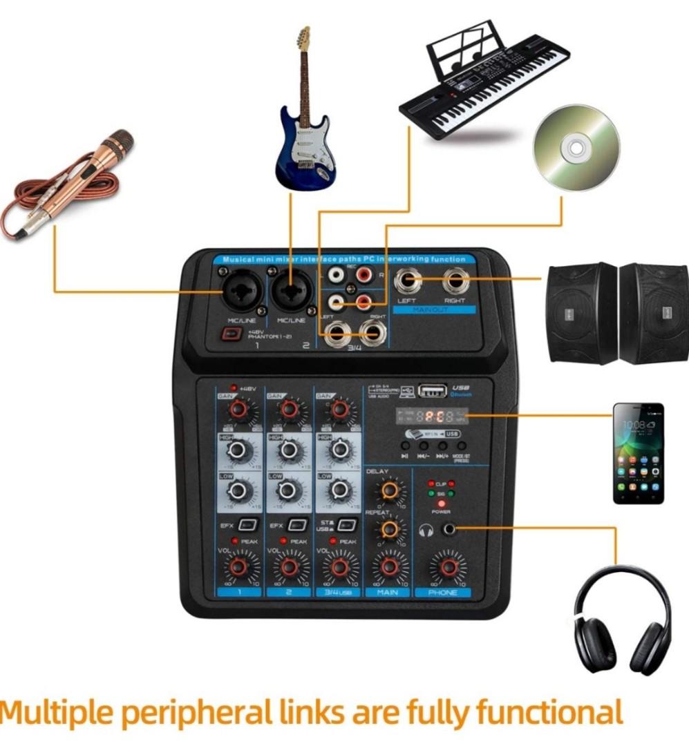 Depusheng U4 Audio Mixer 4-Channel USB Audio Interface Mixer, DJ Sound ...