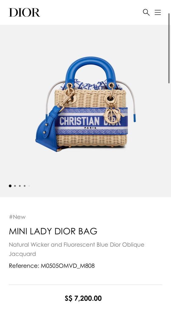 Medium Lady Dior Bag Natural Wicker and Blue Dior Oblique Jacquard