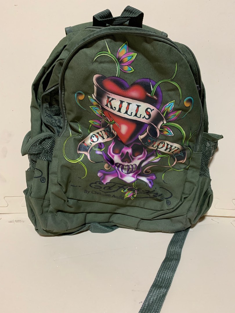 Ed Hardy Army Green Backpack, Men's Fashion, Bags, Backpacks on Carousell