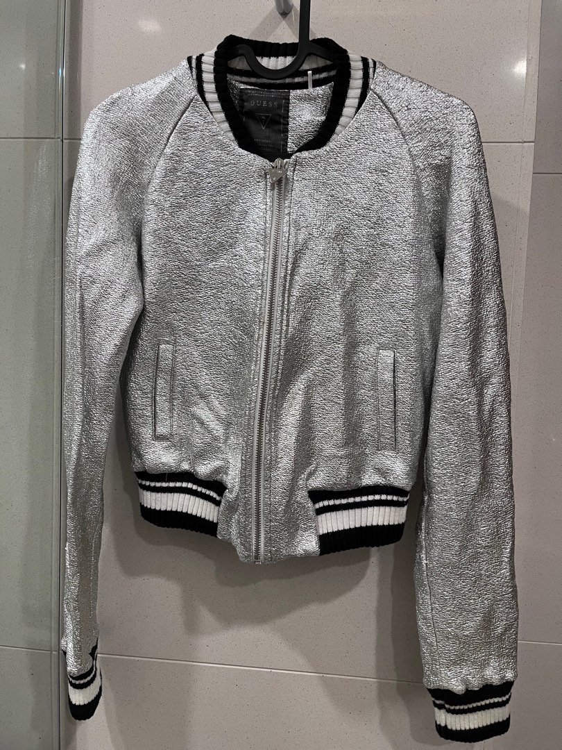 Guess Bomber style silver jacket Women s Fashion Coats Jackets
