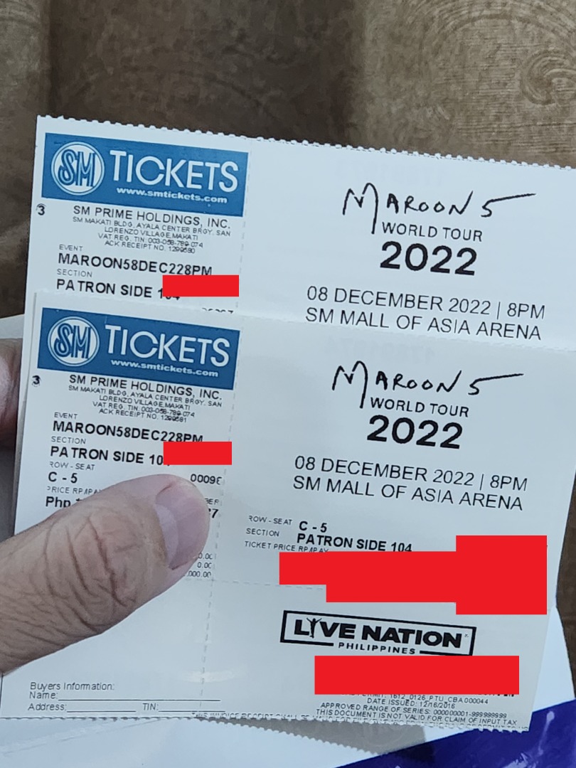 MAROON 5 SM TICKETS, Tickets & Vouchers, Event Tickets on Carousell