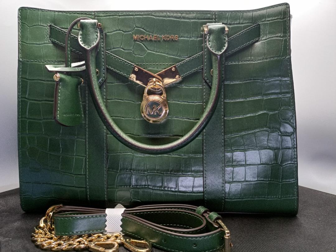 Michael Kors Green Nouveau Hamilton Large Crocodile Embossed