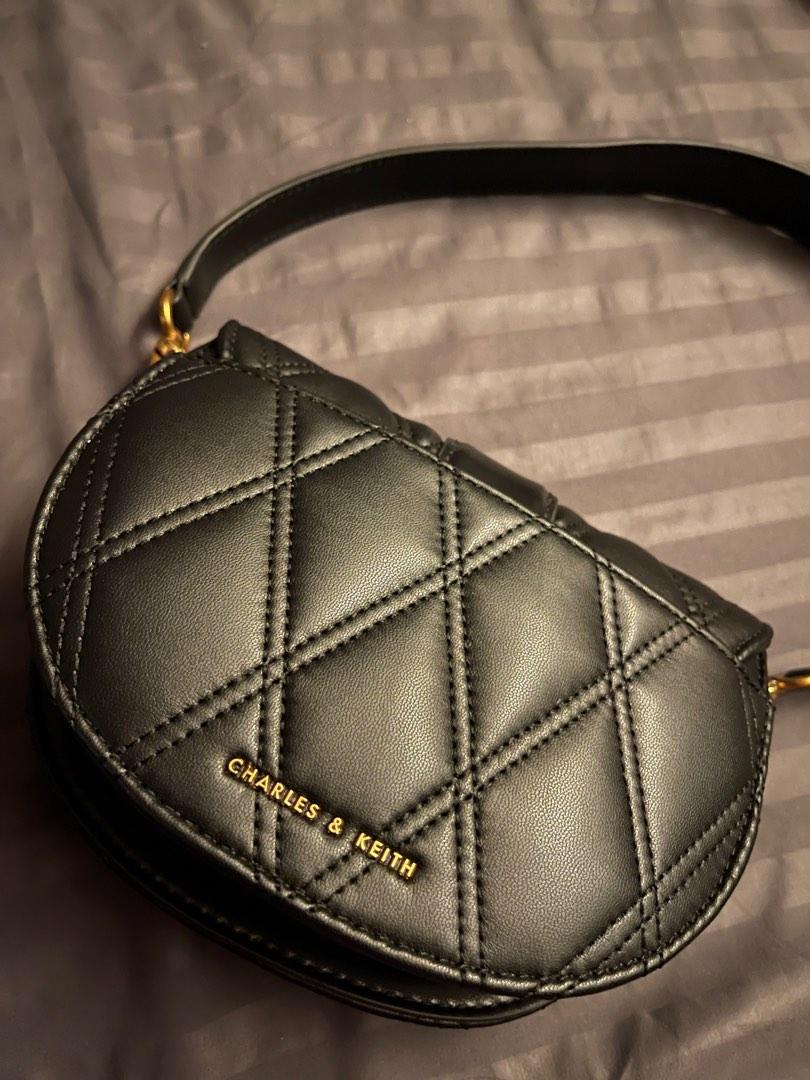 Mini Gabine Quilted Saddle Bag Black Charles and Keith, Women's