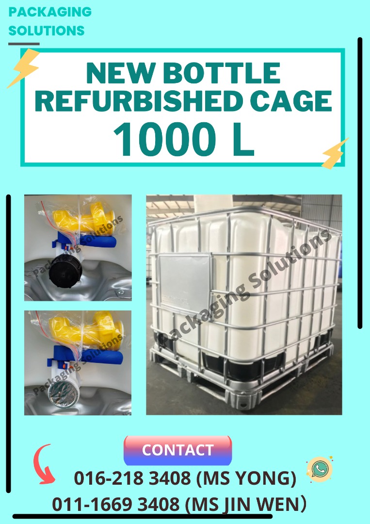 New Bottle Refurbished Cage IBC Tank 1000L, Furniture & Home Living