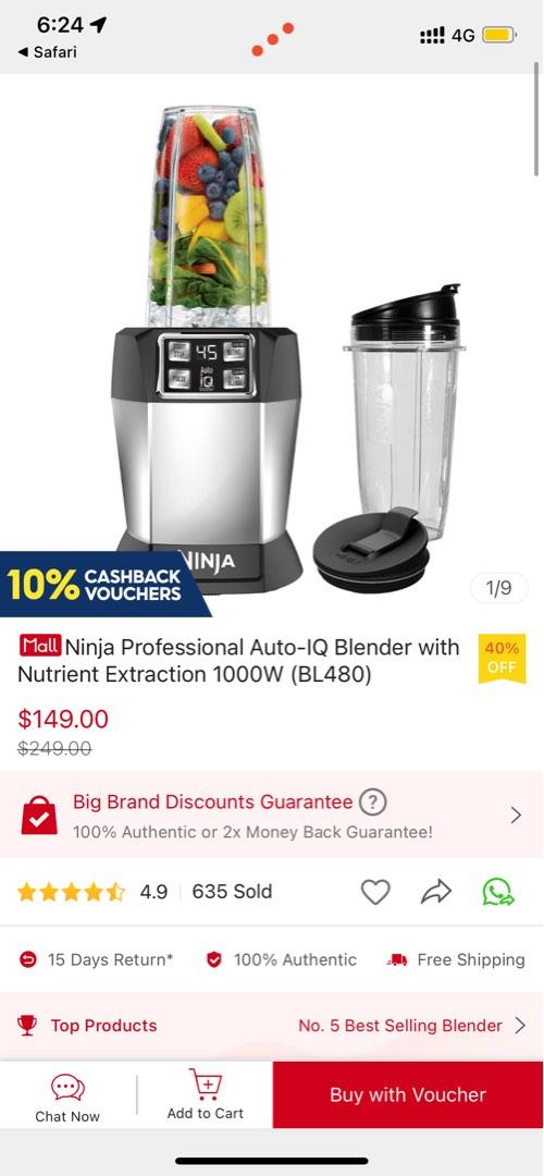Ninja Professional AutoIQ Blender with Nutrient Extraction 1000W, TV