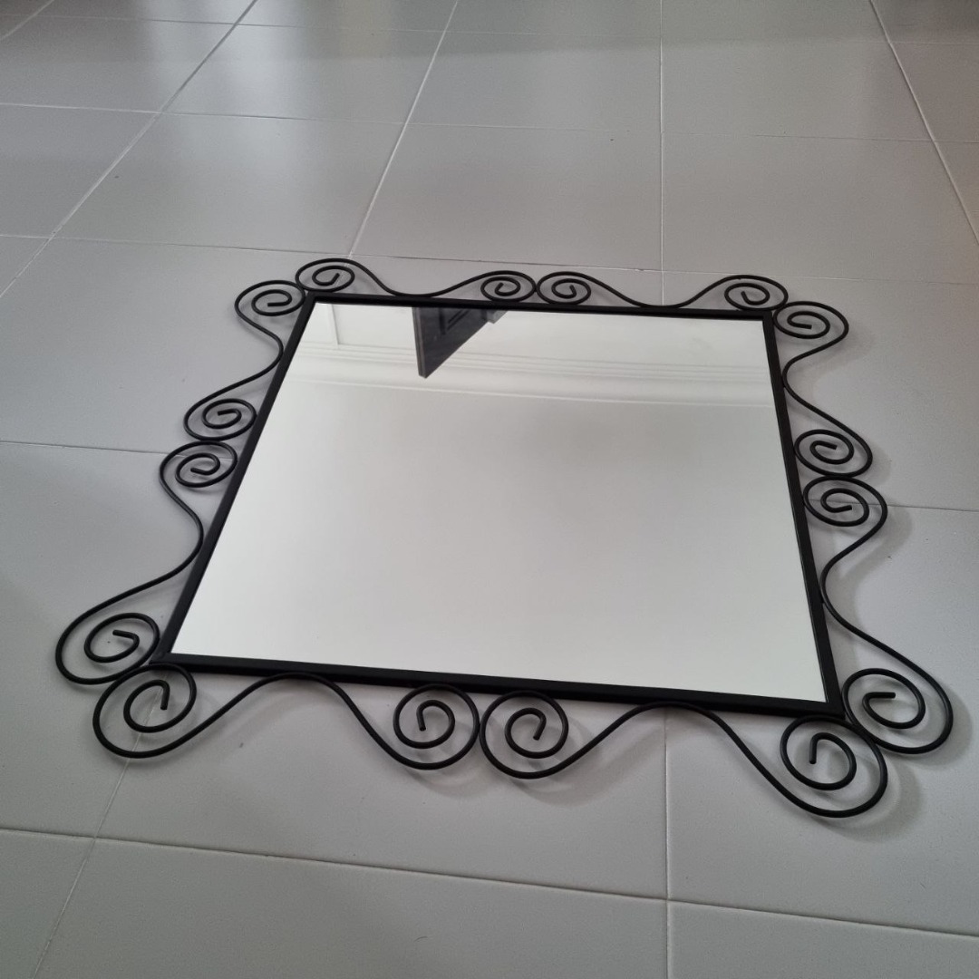 Noresund Mirror Ikea 18844 Vintage 1990s black metal swirl Wavy