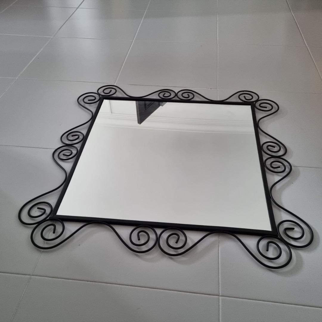 Noresund Mirror Ikea 18844 Vintage 1990s black metal swirl Wavy