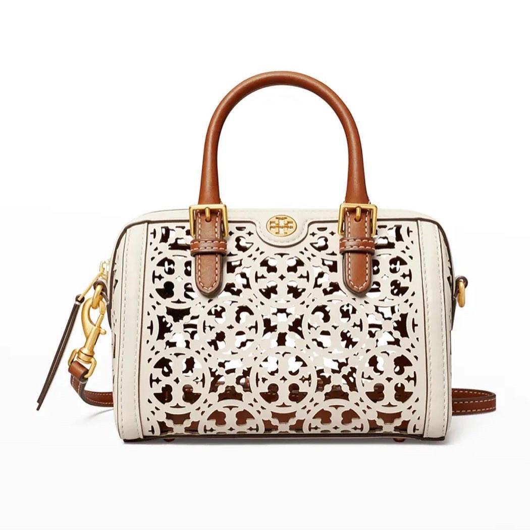 Tory Burch T Monogram Laser Cut Leather Bucket Bag