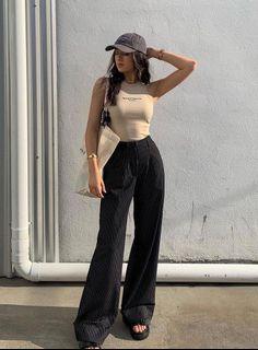 pinstripe wide leg pants
