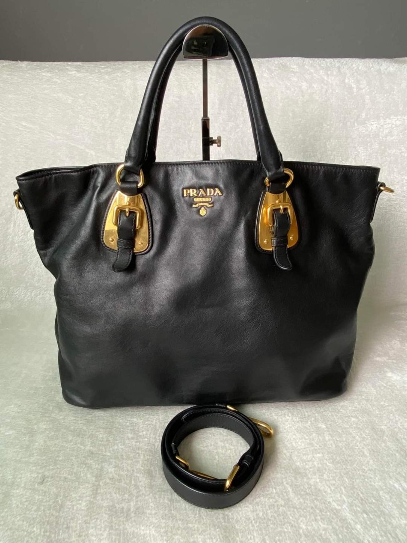 Prada BN1902 Soft Calf black Shopping bag Available in Singapore Condition 8.5 10 Material Soft calf leather Colour Black in GHW Inclusion long strap Luxury Bags Wallets on Carousell