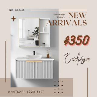 READY STOCKS Minimalist Top Mount Fluted Vanity Cabinet Sintered Stone Basin Top