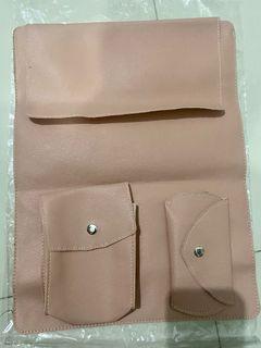 Rose Gold Synthetic Leather Laptop bag with 2 pouches for charger and accessories
