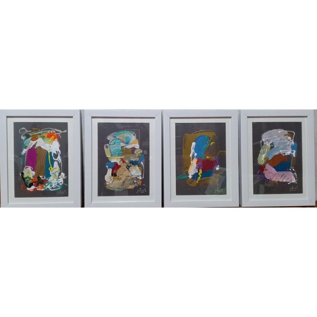 Abstract Series by Joseph Villamar (Category: Art & Prints) located in Manila. Submitted by akosimariengge (Listing ID 1164061695, Image 1). Description: •Set of 4 abstract by Joseph Villamar •9 x 11half inches without frame •acrylic on special paper •Comes with COA About the artist: Joseph was born on July 12 , 1968 in Calaca, Batangas. He studied as a Fine Arts major at the FEATI University. He is part of the Saturday Group headed by Mauro Mala