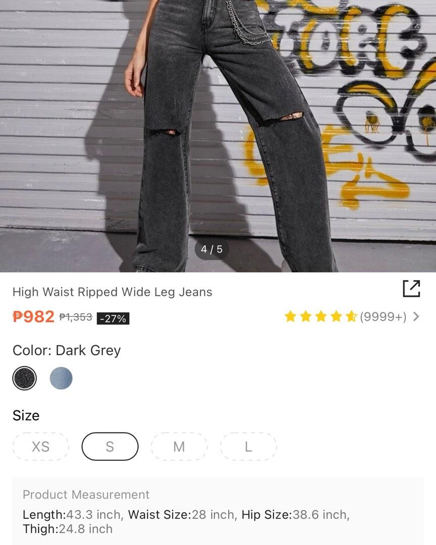 SHEIN Dark Gray Ripped Wideleg Baggy Jeans, Women's Fashion, Bottoms