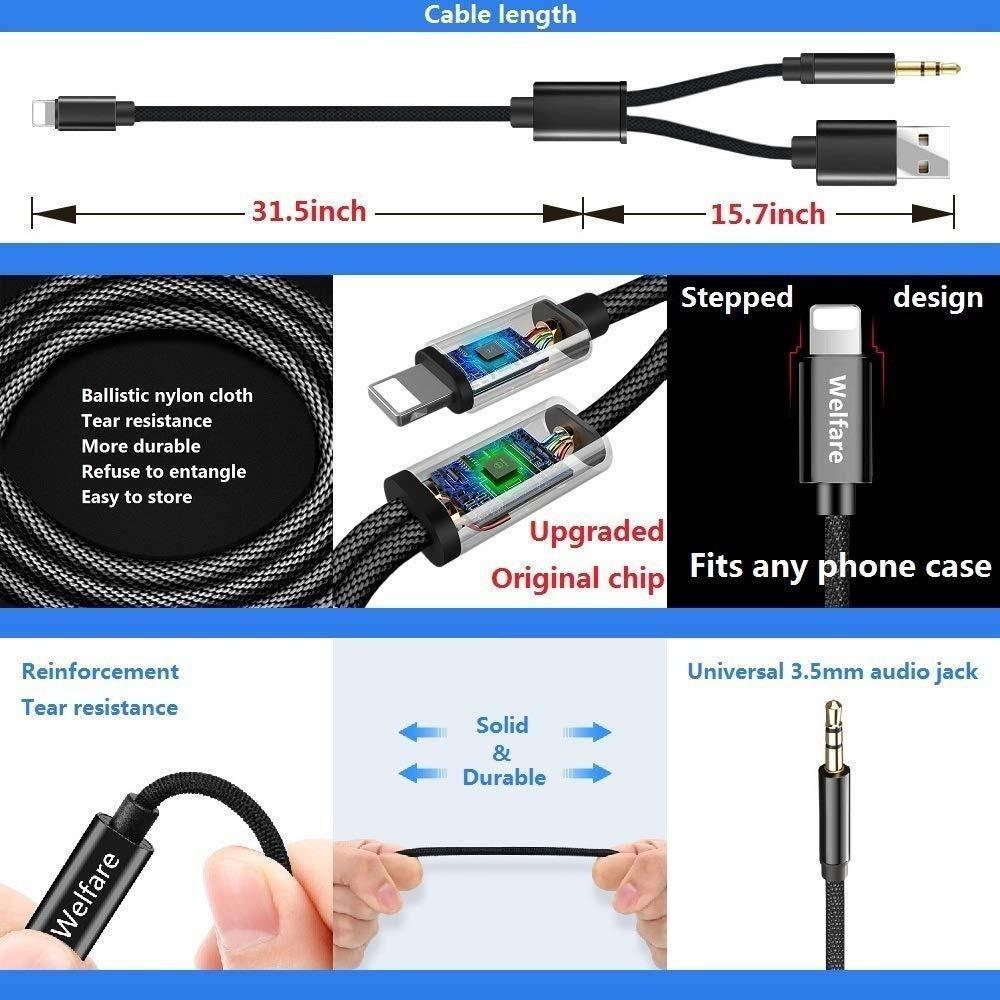 Tomost Micro USB to 3.5mm Cable - Gold Plated 3 Pole 3.5mm Male to Micro B  Male Car Aux Audio Extension Cord