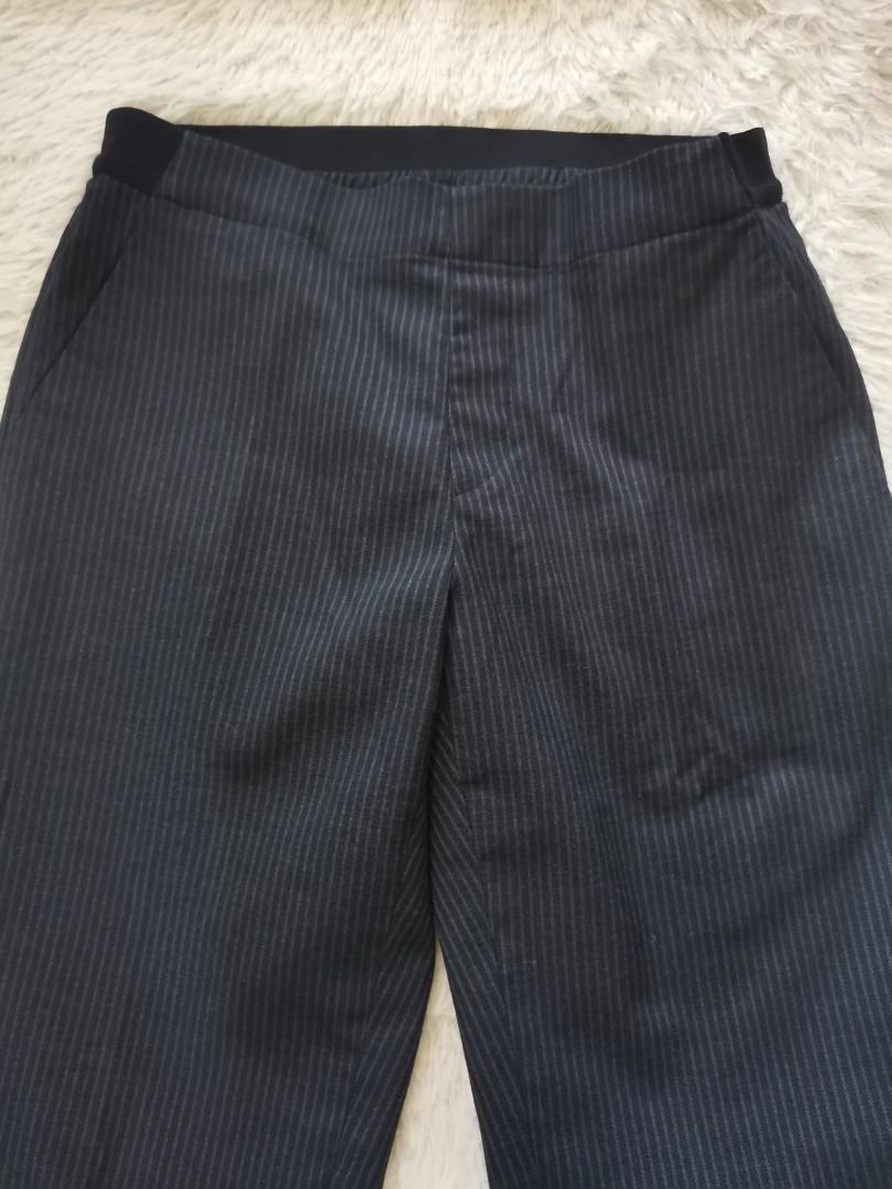 Uniqlo striped ezy ankle pants navy blue, Women's Fashion, Bottoms