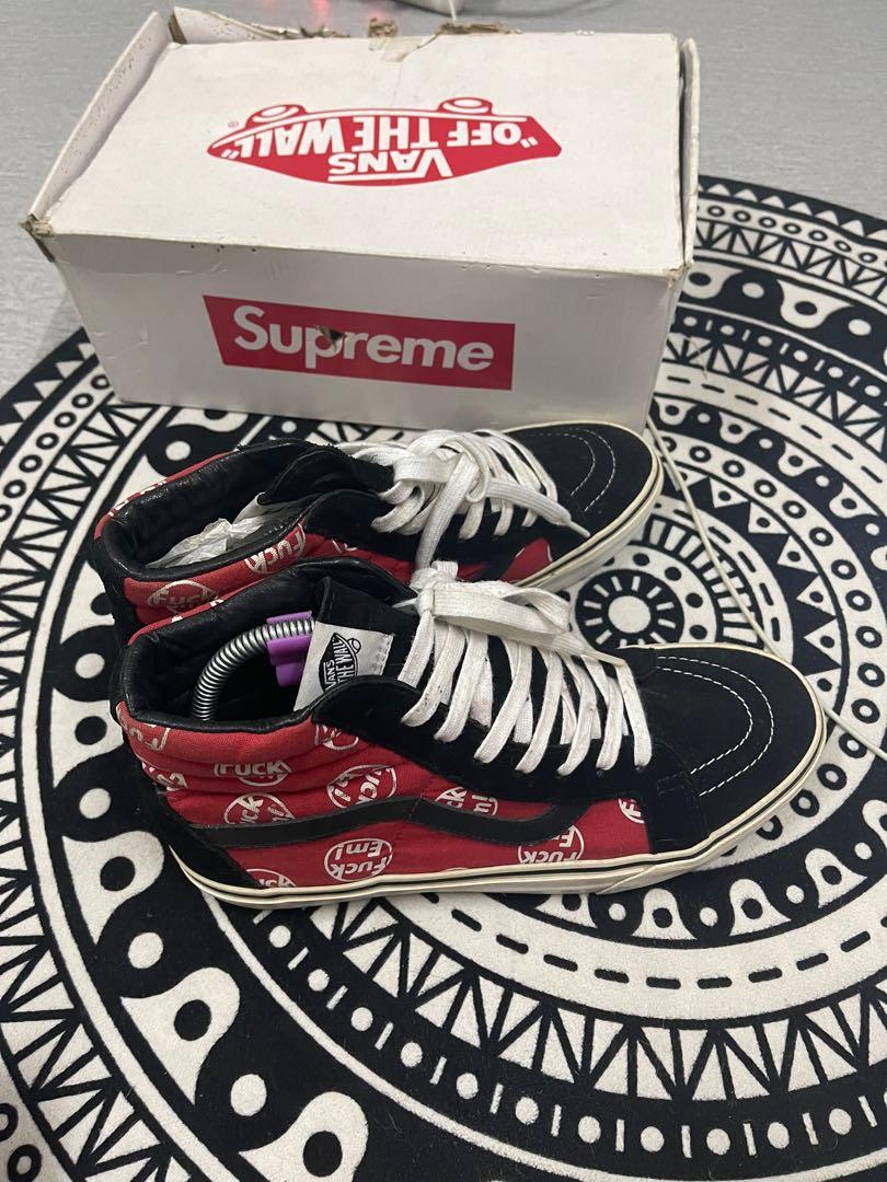 Vans sk8 hi x supreme fuck em Men s Fashion Footwear Sneakers