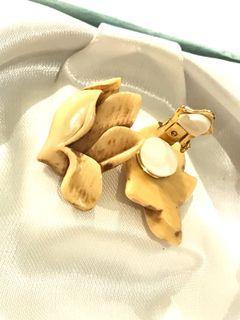 Vintage Ivory Gold Tone Clip Earrings