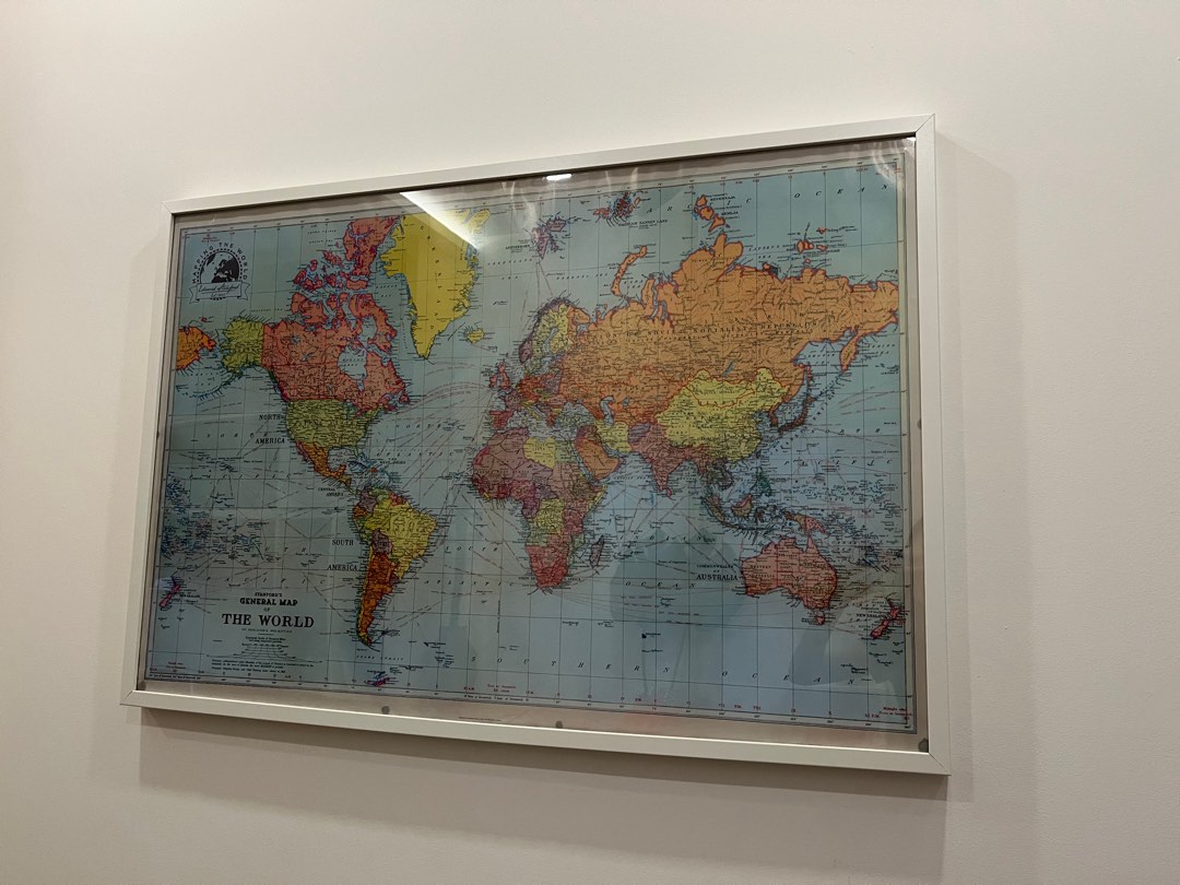 World Map with Frame, Furniture & Home Living, Home Decor, Wall Decor