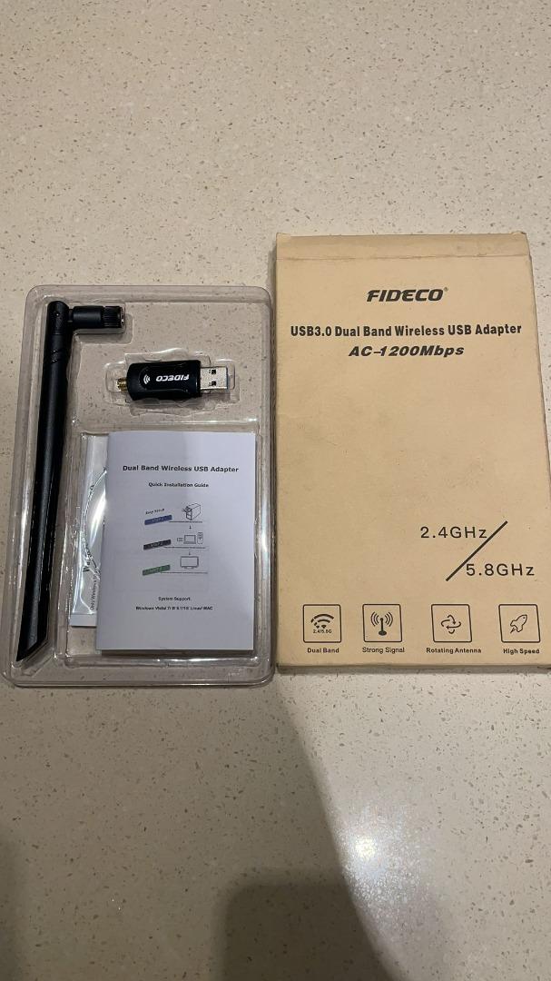 2943) FIDECO WiFi Adapter - AC1200 Dual Band (5.8G/Max 867Mbps.