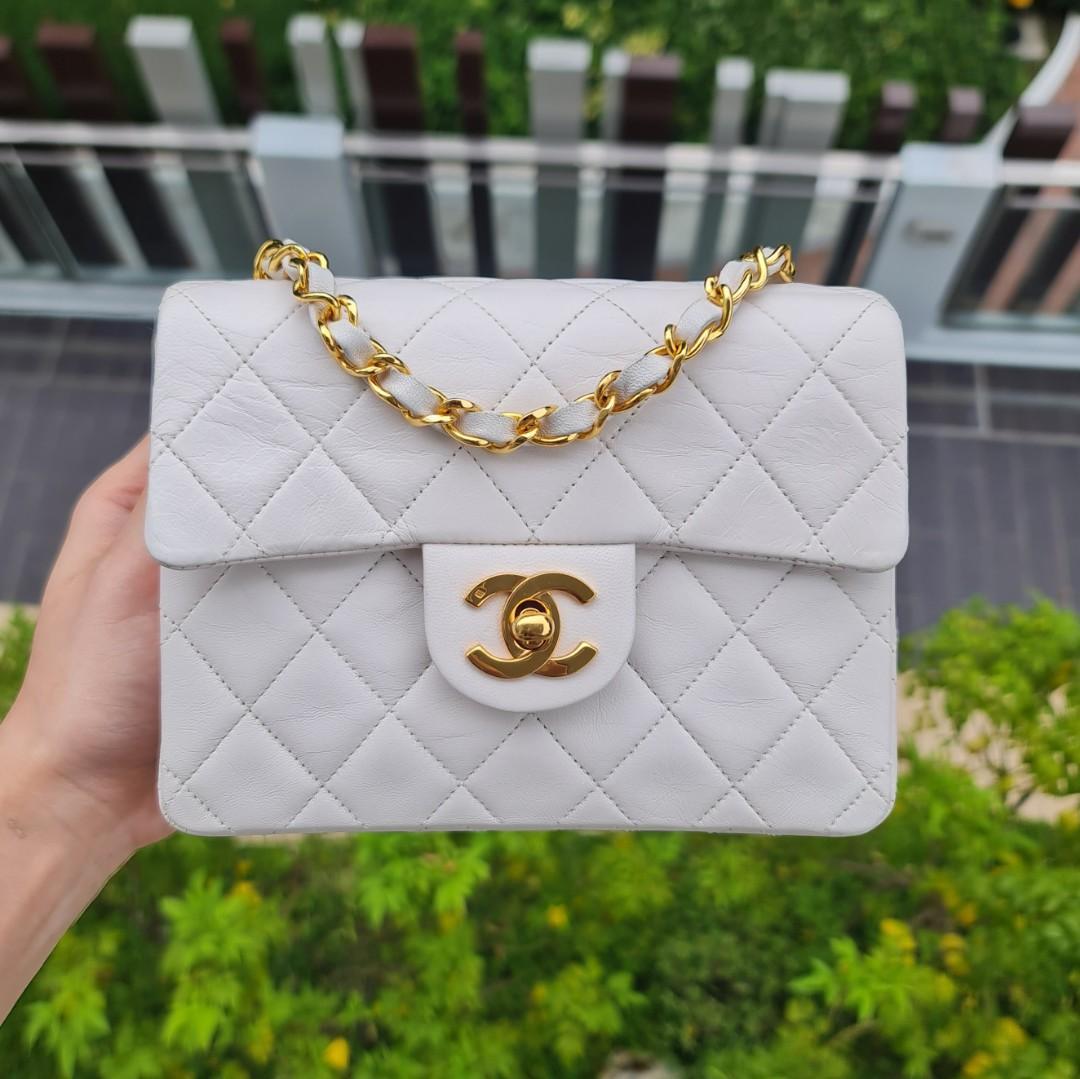 CHANEL Red Quilted Lambskin Vintage Mini Full Flap Bag For Sale at