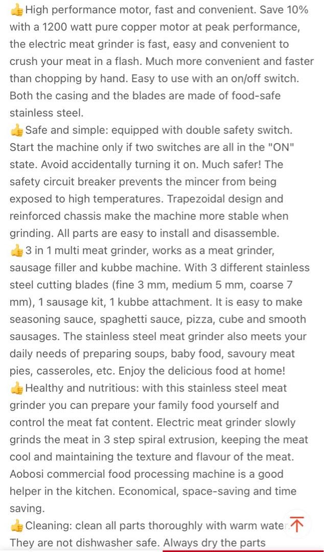 Aobosi Electric Meat Aobosi Grinder 3in1, TV & Home Appliances