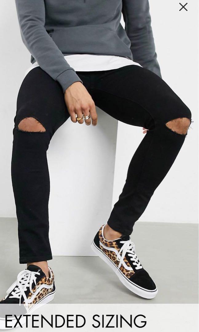 ASOS Black Rip Jeans, Men's Fashion, Bottoms, Jeans on Carousell
