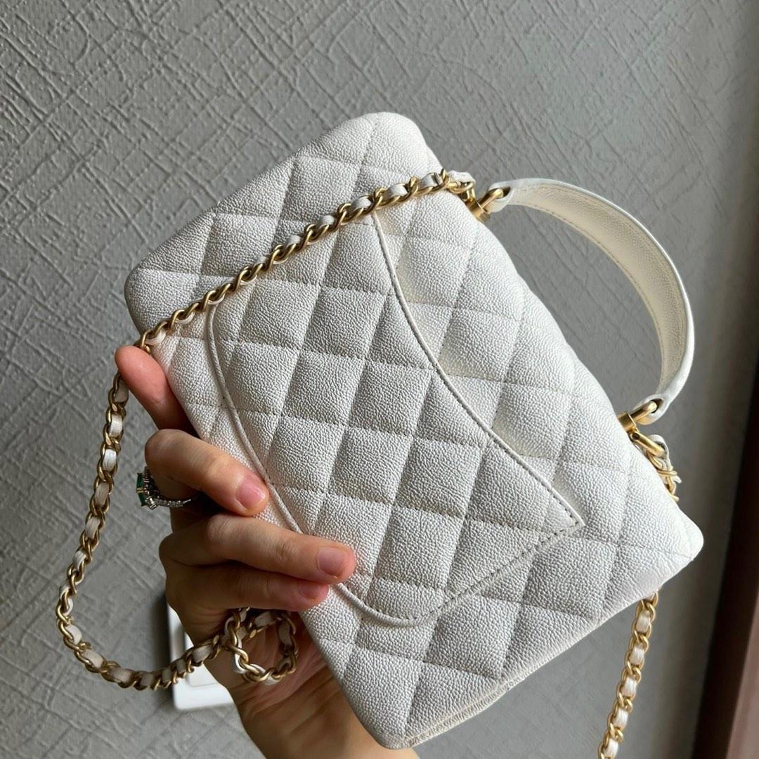 Authentic Chanel Mini Flap Bag with Top Handle White Caviar Leather Gold  Hardware