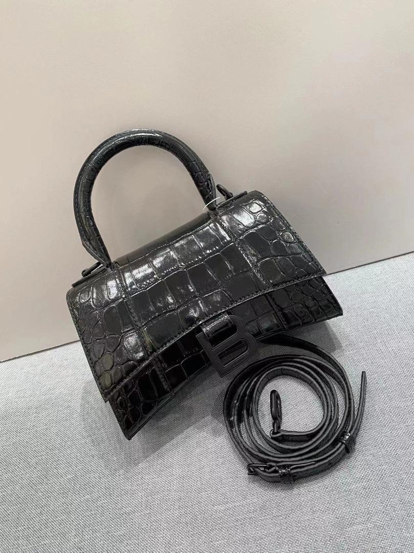Balenciaga Hourglass XS Crocodile Embossed Crossbody Bag