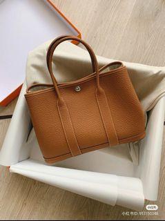 Hermes Garden Party 30 in Desert Canvas / Gold Leather