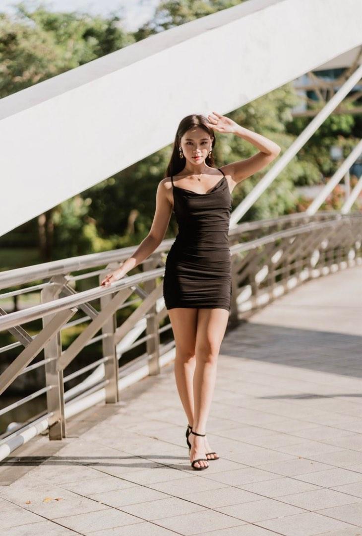 Mesh cowl top neck dress