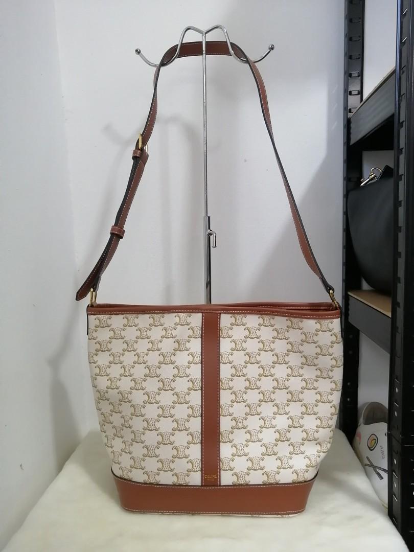 Celine Small Bucket Bag in White Triomphe Canvas and Calfskin Authentic,  Luxury, Bags & Wallets on Carousell