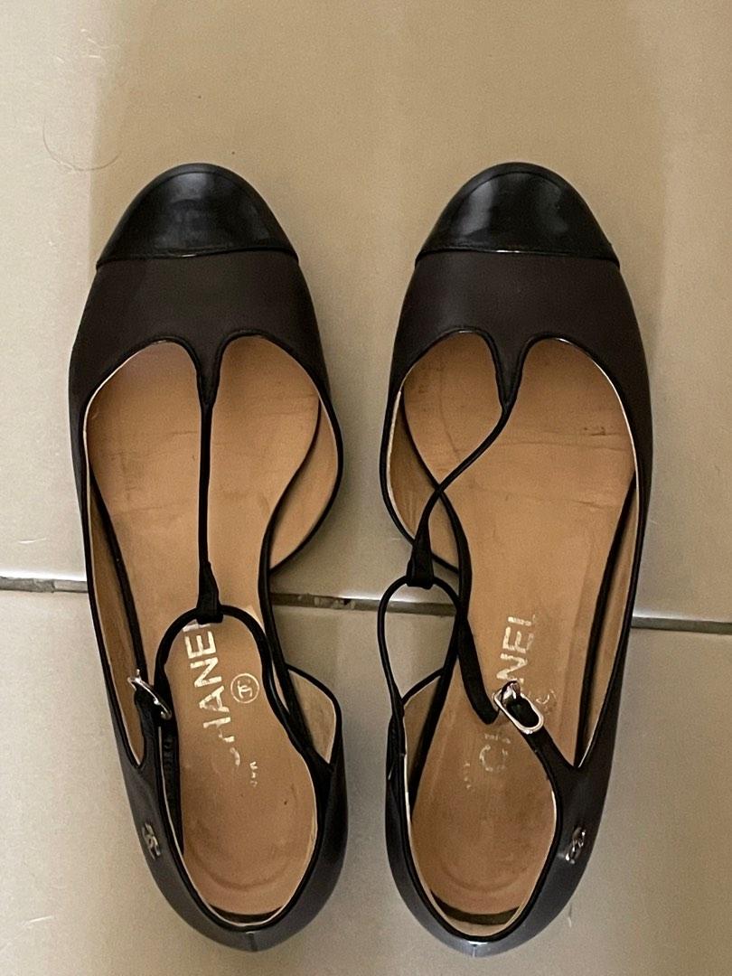 Chanel Black T-Strap Ballet Flats 38.5 🎼 Noir Mary Jane Ballerina Shoes  With Silver Cc Logo Calfskin Patent 8 🎼 Shop For A Cause , Luxury,  Sneakers & Footwear On Carousell