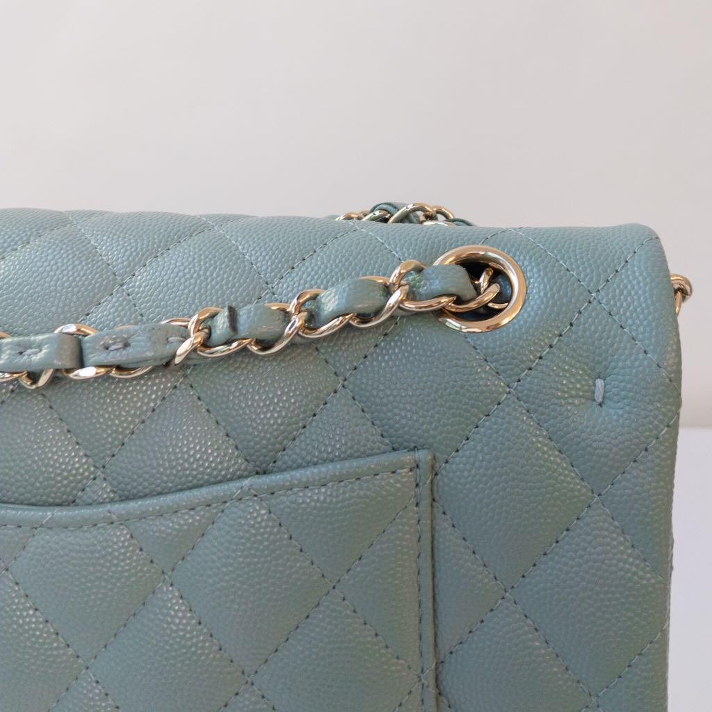 Chanel Small Classic Quilted Flap Mint Green Caviar Gold Hardware