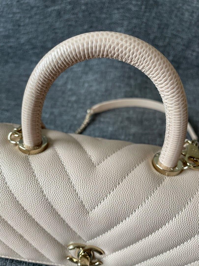 Chanel Coco Handle 20A Beige Pink Chevron Caviar Lizard Embossed with light  gold hardware