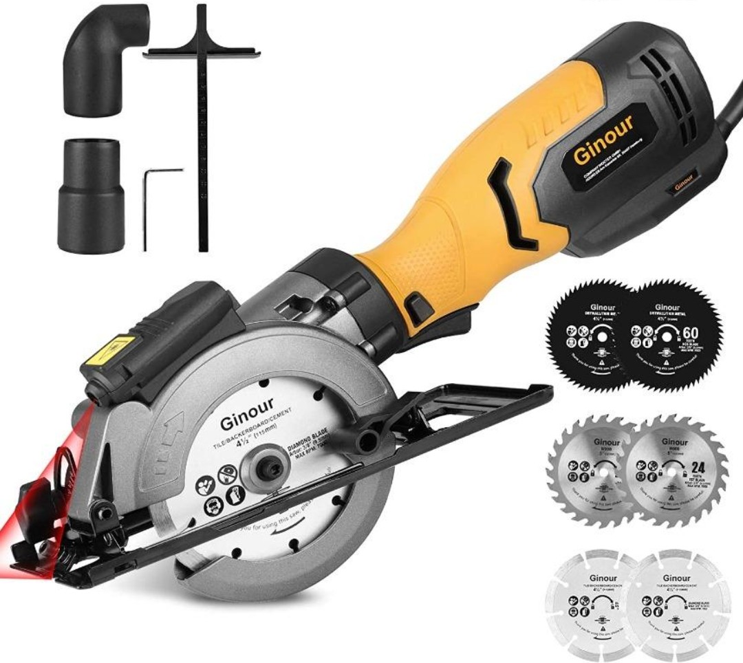 Circular Saw,ginour 750W 3600RPM Mini Circular Saw with 6 Blades(117