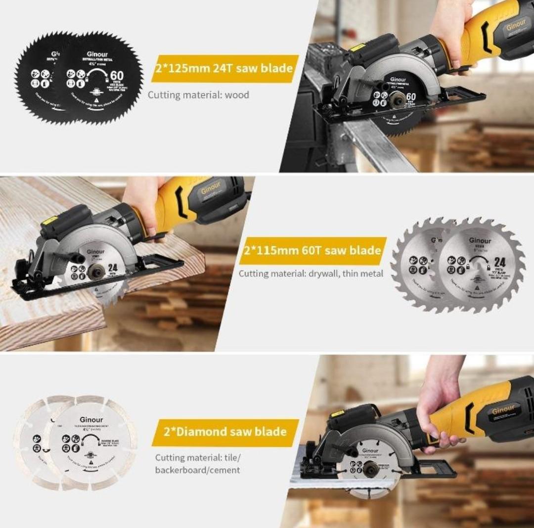 Circular Saw,ginour 750W 3600RPM Mini Circular Saw with 6 Blades(117