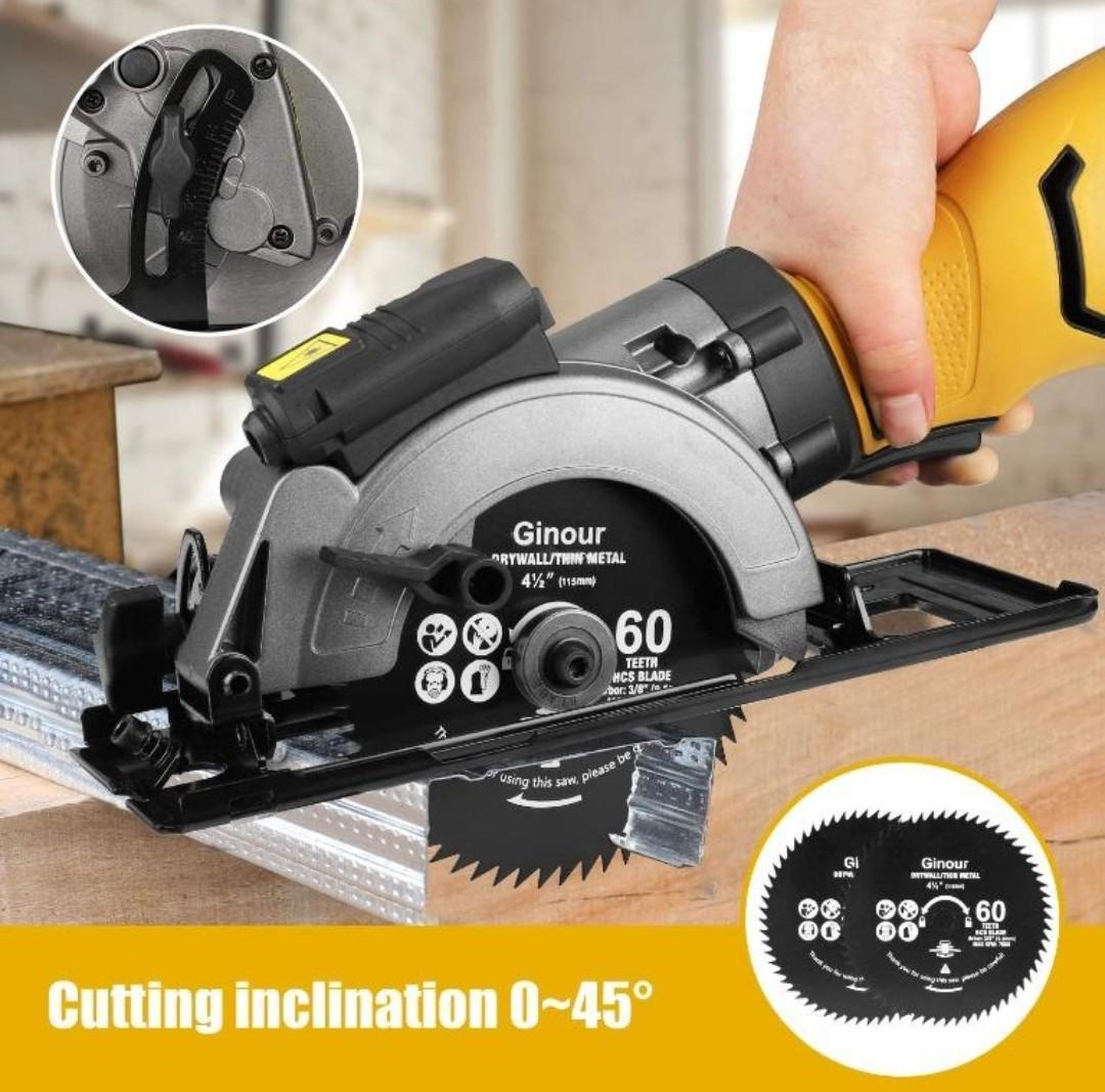 Circular Saw,ginour 750W 3600RPM Mini Circular Saw with 6 Blades(117