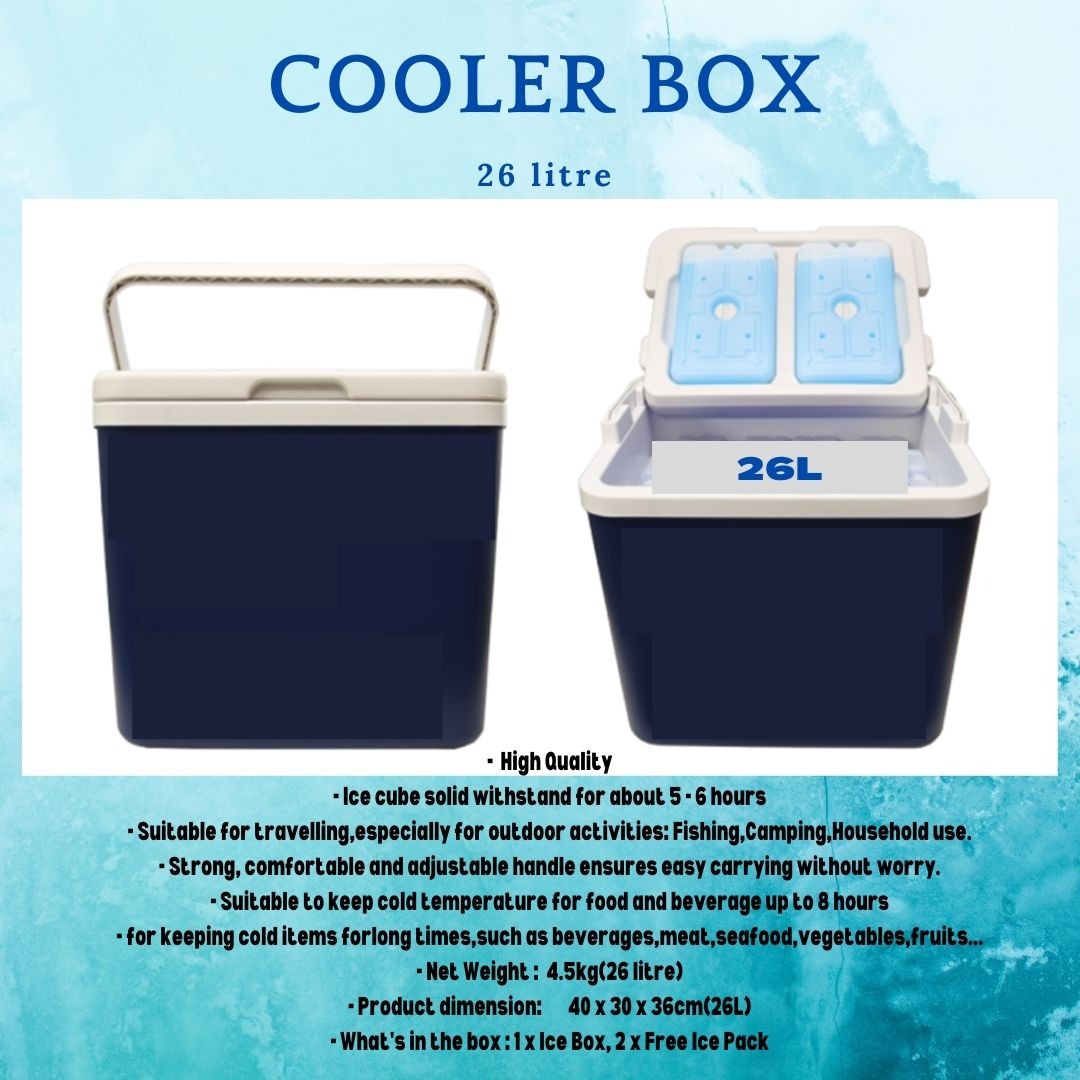 Cooler box / Cold storage box + free 2 ice bag 26 litre picnic