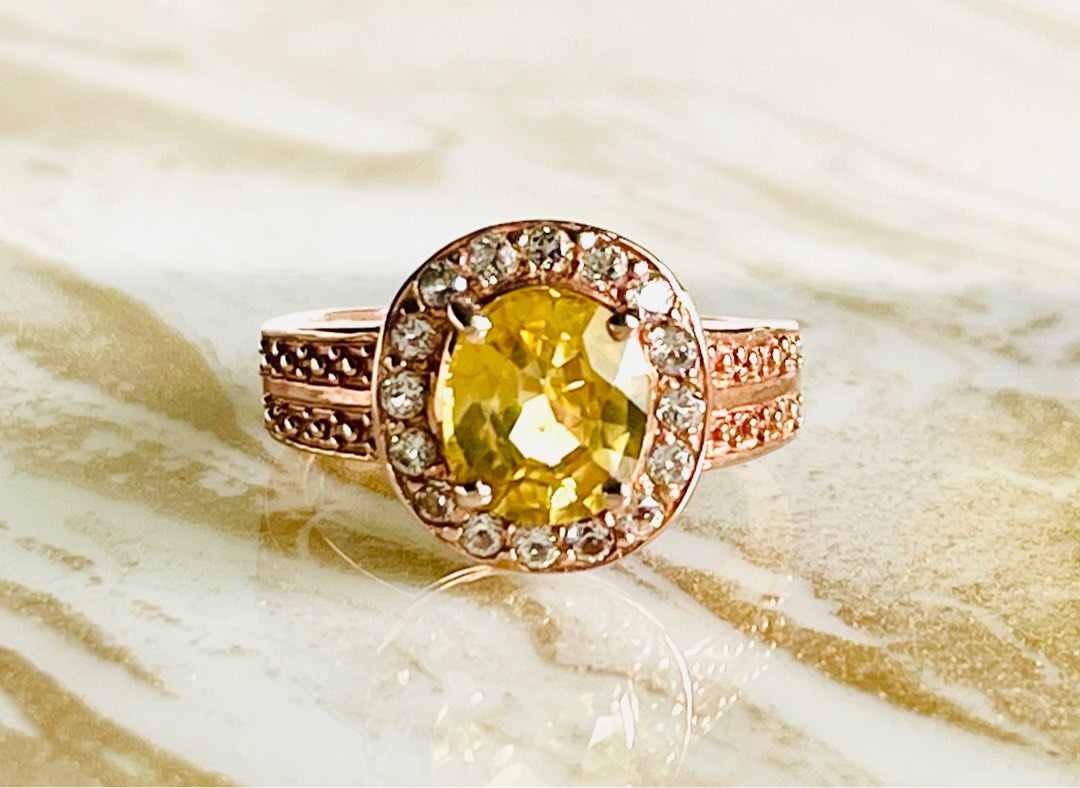 High Quality Delicate Sweet Heart Love Yellow Zircon Ring Ladies Party  Birthday Jewelry Gift For Women Anillo Bague Femme