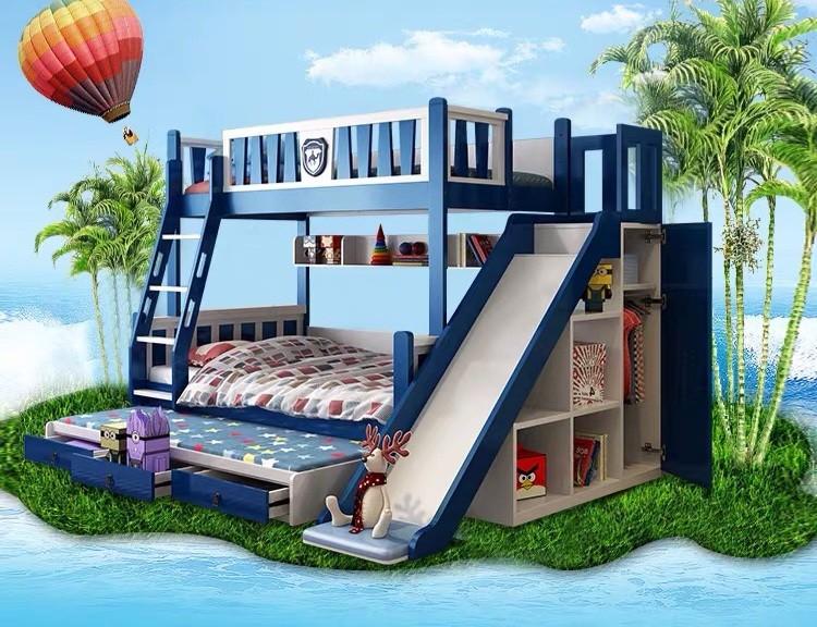 Used Solid wood Double decker bed with kids' slide, Babies & Kids, Baby