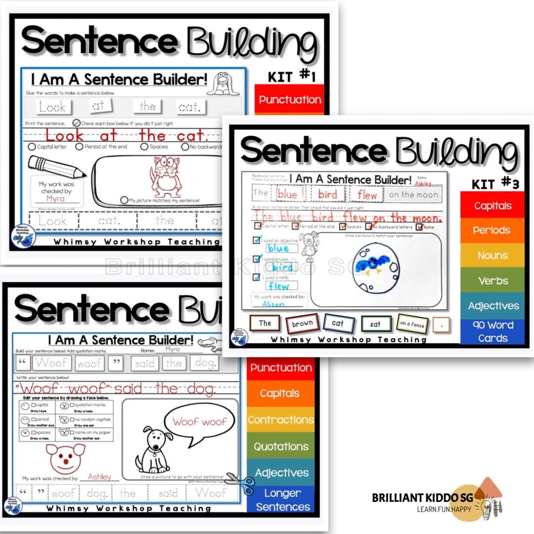 English Sentence Building Worksheet for children preschoolers N,K1, K2