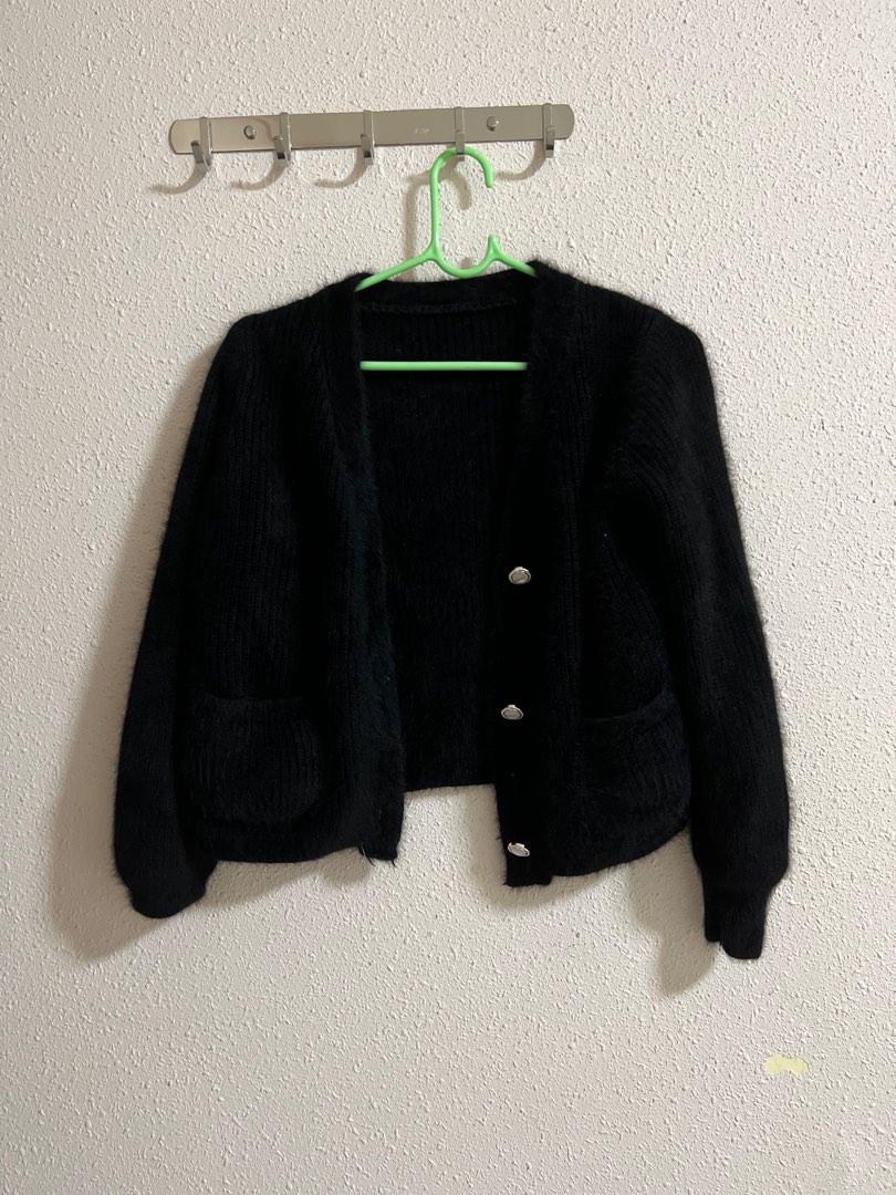 Furry Black Knitted Cardigan