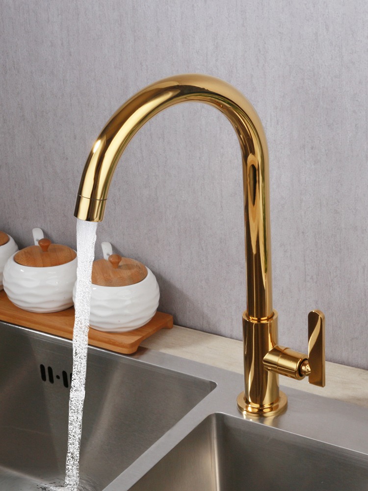 Gold Titanium Kitchen Tap Faucet 360 Degrees Turning Single Cold