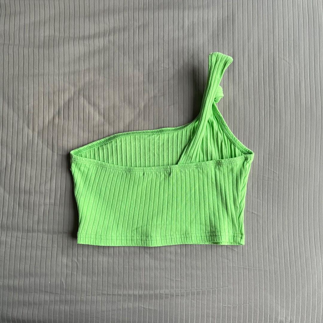 green knot detail ribbed toga crop top, Women's Fashion, Tops